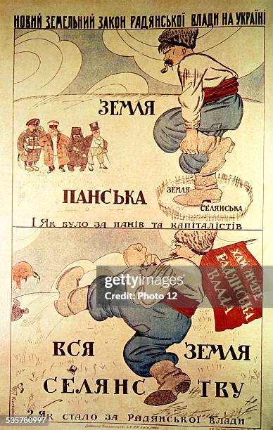 Propaganda poster by Boris Yefinov: 'New agrarian laws in Ukraine' , 75 x 55 cm U.S.S.R.