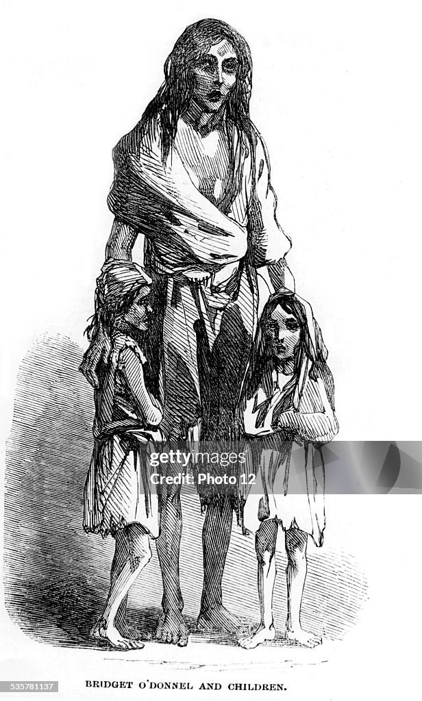 Social conditions: famine and misery: Bridget O'Donnel and her children in "Illustrated London News"