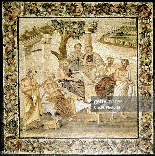 Roman mosaic, Plato and his disciples, Antiquity, Roman art, National museum of Naples, .