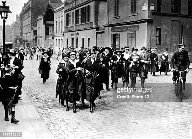 France - World War I, Dressmakers on strike in Paris, May 1917.