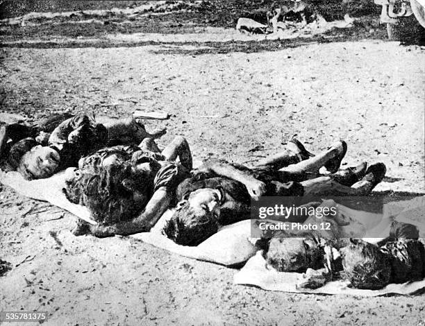 European victims of the F.L.N. , after the El Halia slaughter, 1954-1962, France - Algerian War of Independence.