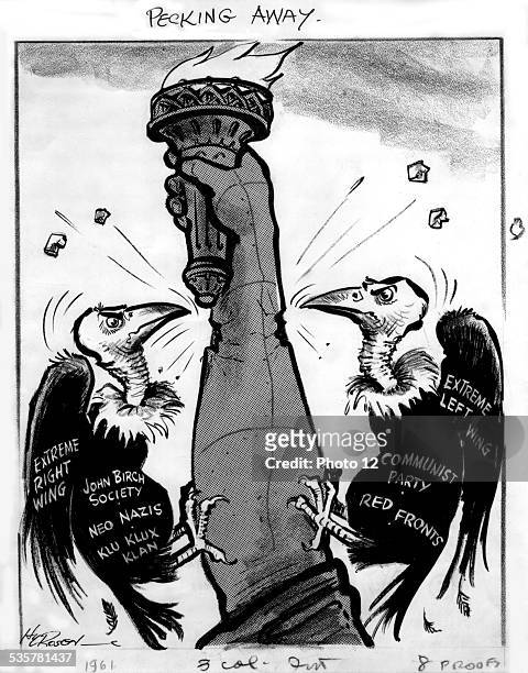 Satirical cartoon, the Statue of Liberty attacked by the far right and the far left, United States Washington, Library of Congress, .
