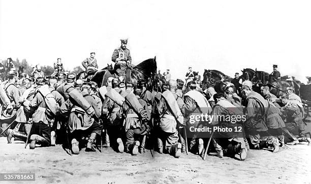 Tsar Nicholas II blessing a regiment leaving for the Russo-Japanese War Russia.