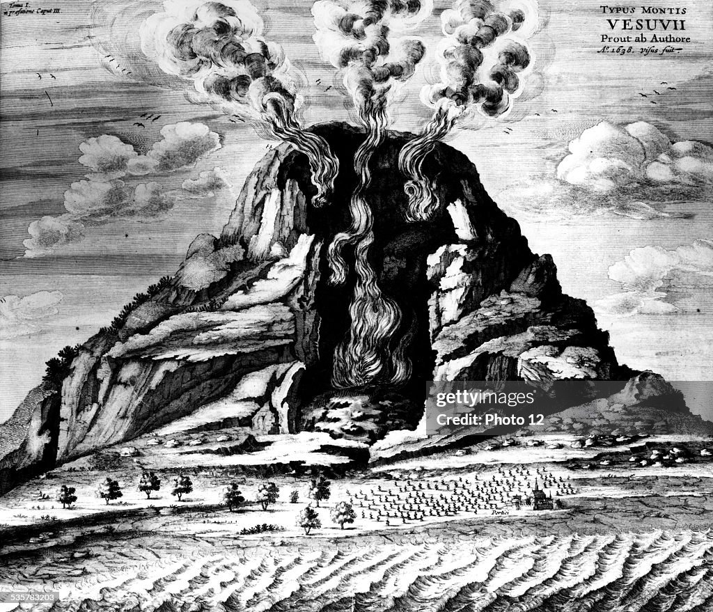 A. Kircher. "Mundus suntarreaneus". View of Mount Vesuvius