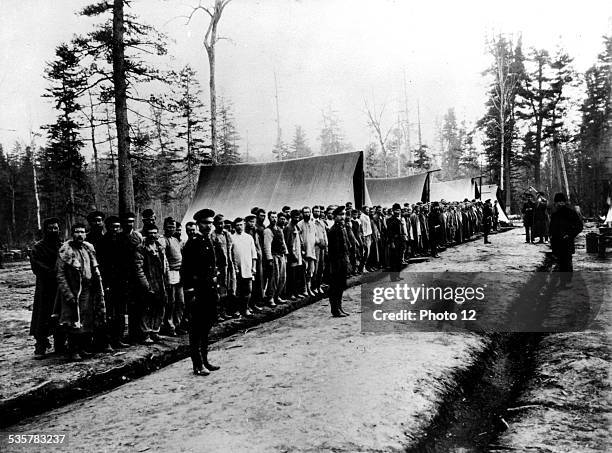 Photo by W.H. Jackson. Siberia. Line of deported workers Russia, Washington. Library of Congress, .