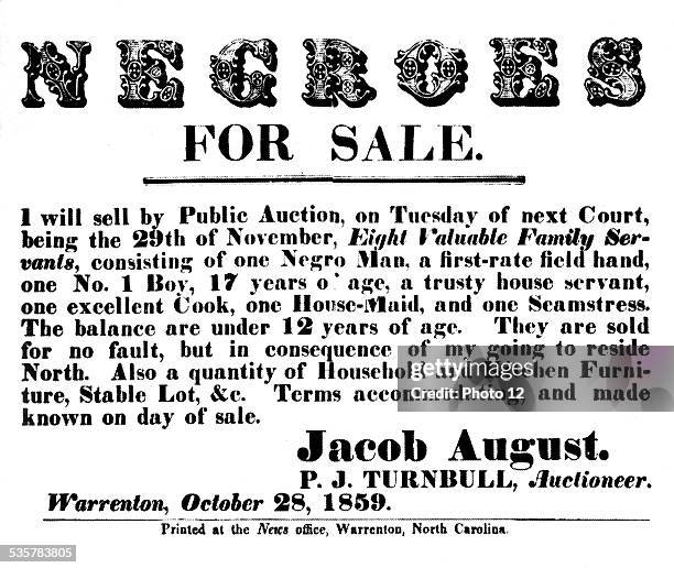 Flyer announcing a slave sale United States.