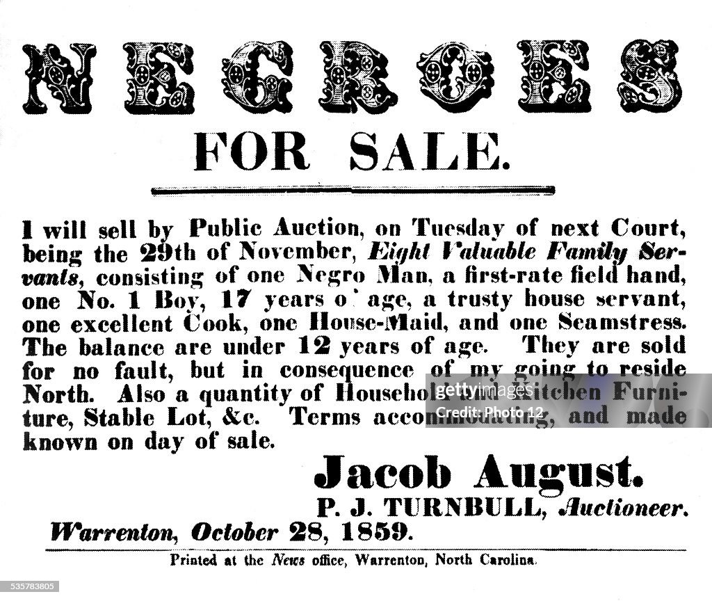 Flyer announcing a slave sale