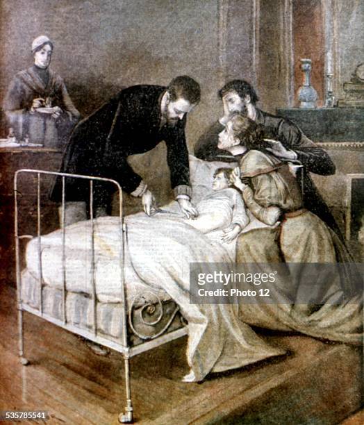 Le croup guéri par le docteur Roux , depiction of a child being injected France.