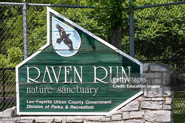 Entrance sign to Raven Run Nature Sanctuary in Lexington Kentucky, USA.
