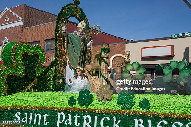 St. Patrick blessing crowd, St Patricks Day Parade, South Boston, Massachusetts.