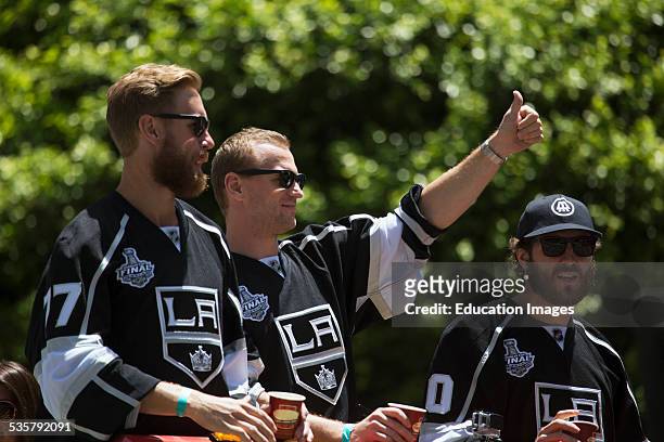 Marian Gaborik, Mike Richards and Jeff Carter at LA Kings 2014 Stanley Cup Victory Parade, Los Angeles, California.