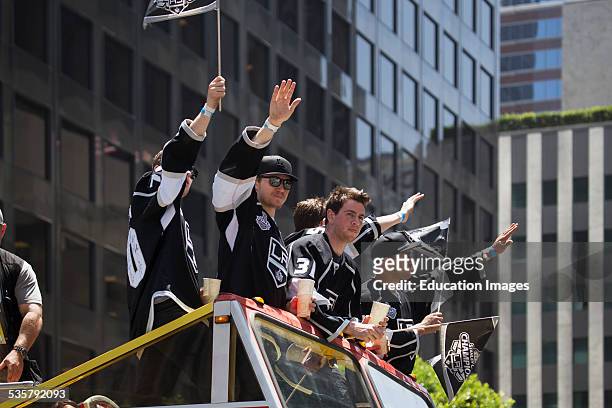 Jeff Schultz, Tyler Toffoli, and Martin Jones and Tanner Pearson at LA Kings 2014 Stanley Cup Victory Parade, Los Angeles, California.