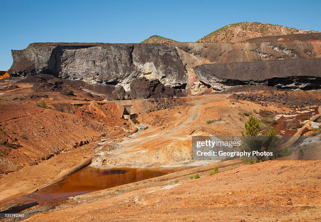 Lunar like despoiled landscape from opencast mineral extraction in the Minas de Riotinto mining area, Huelva province