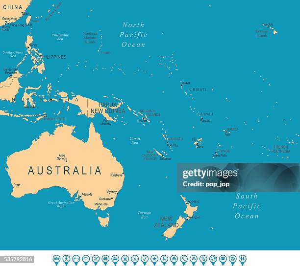 map of australia and oceania - australia capital cities map stock illustrations