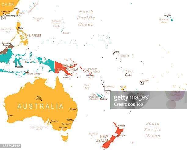ilustrações, clipart, desenhos animados e ícones de cor mapa da austrália e oceania - kiribati