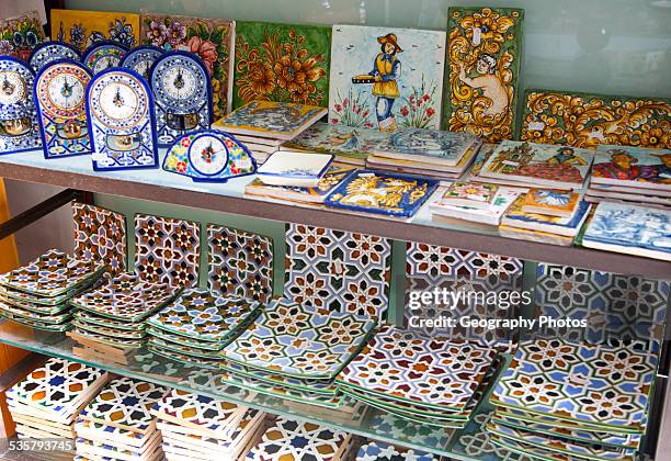 Display of tiles inside Santa Ana ceramic tile shop in Triana, Seville, Spain.