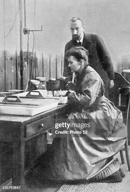 France Pierre and Marie Curie in their laboratory at the School of Physics and Chemistry.