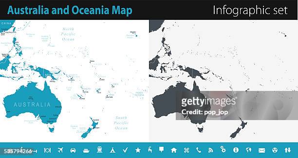 ilustraciones, imágenes clip art, dibujos animados e iconos de stock de australia y mapa de oceanía de infografía conjunto - vanuatu