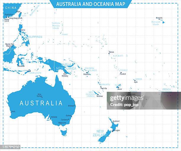 australia and oceania map - illustration - new caledonia stock illustrations