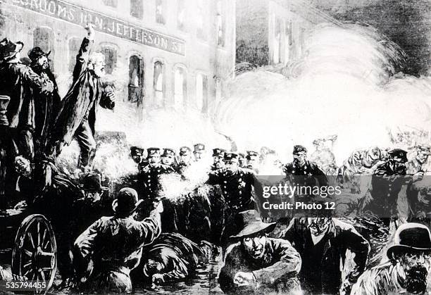 Chicago. Police intervention at Haymarket Square after a bomb explosion , , United States,, Washington. Library of Congress, .