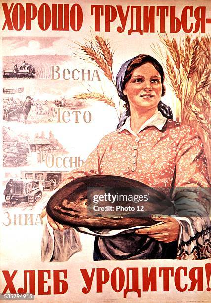 Propaganda poster by Mikhail Solovyov: 'Hard work in the fields will be rewarded',, 84 x 59 cm, , U.S.S.R.