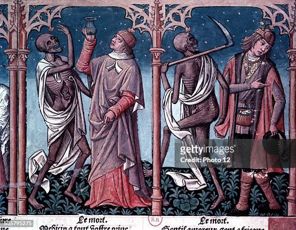 Copy of Charles VII's Bible, Macabre dance of innocents, Middle Ages, Miniature,, .