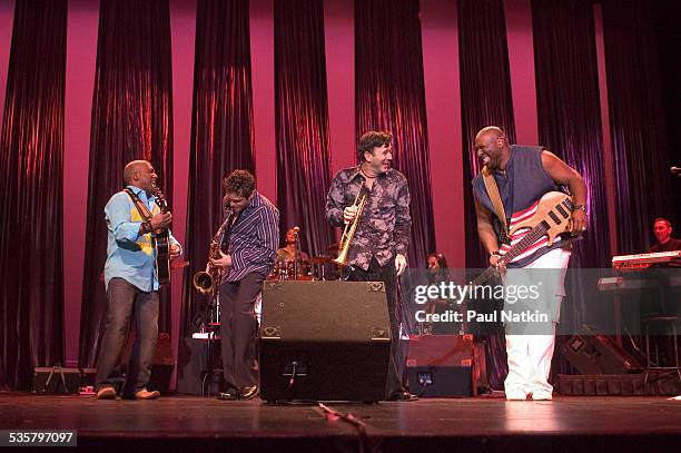 From left, Johnathon Butler, Dave Koz, Rick Braun, and Waymon Tisdale perform at the Skyline Theater, Chicago, Illinois, July 24, 2004.