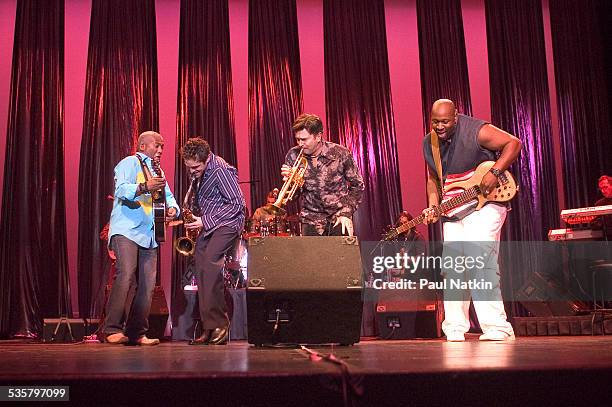From left, Johnathon Butler, Dave Koz, Rick Braun, and Waymon Tisdale perform at the Skyline Theater, Chicago, Illinois, July 24, 2004.
