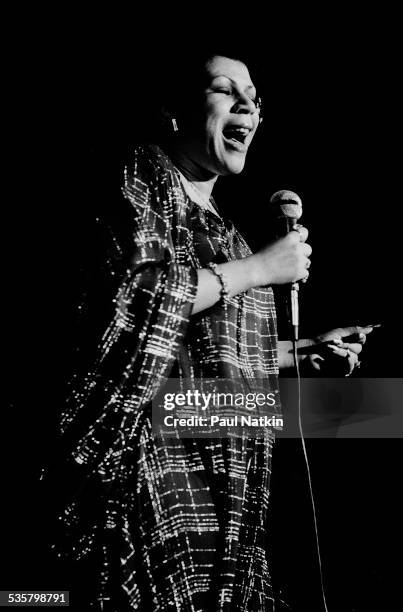 Singer Minnie Ripperton performs onstage, Chicago, Illinois, April 20, 1977.