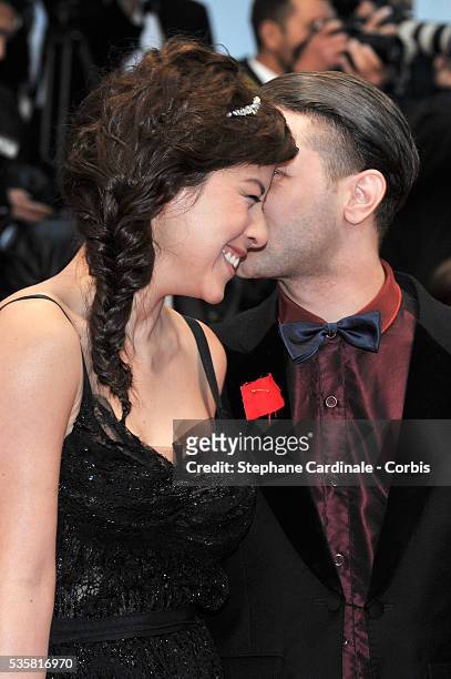 Mylene Jampanoi and Xavier Dolan at the premiere for "Amour" during the 65th Cannes International Film Festival.