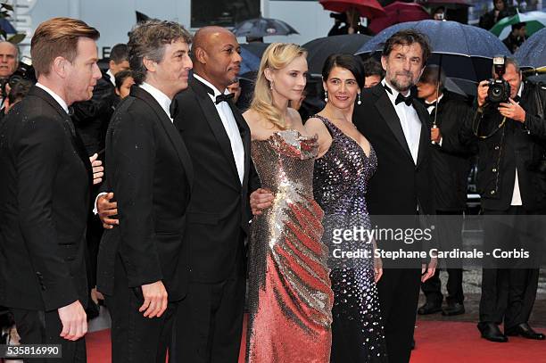 Ewan McGregor, Alexander Payne, Raoul Peck, Diane Kruger, Hiam Abbass and Nanni Moretti at the premiere for "Amour" during the 65th Cannes...