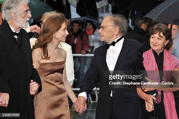 Michael Haneke, Isabelle Huppert, Jean-Louis Trintignant and Nadine Trintignant at the premiere for "Amour" during the 65th Cannes International Film...