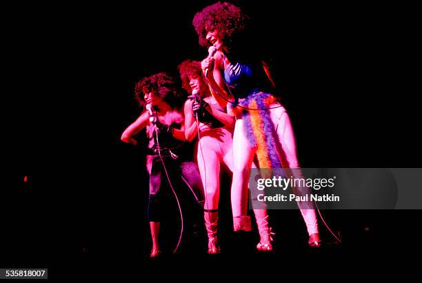 Joni, Kathy and Kim Sledge of Sister Sledge performing, Chicago, Illinois, July 1, 1979.