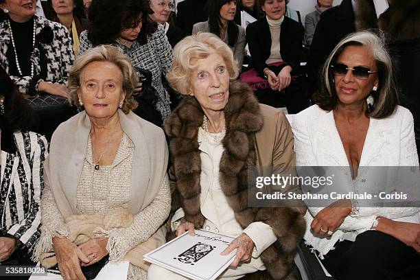 Bernadette Chirac, Claude Pompidou and Betty Lagardère at the Chanel "Haute Couture" Spring/Summer 2005 fashion show.