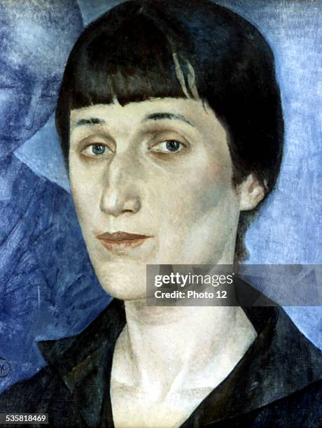 Petrov Vodkine , portrait of writer Anna Akhmatova,, 20th century,, U.S.S.R,, Moscow. Tretiakov gallery, .