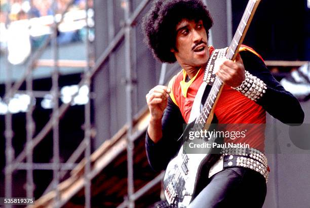 Phil Lynott of Thin Lizzy performs, Chicago, Illinois, August 5, 1979.