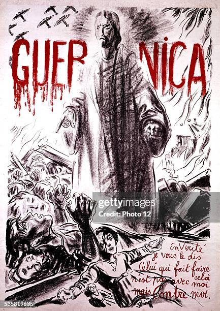 French poster on 'Guernica' ,, 1936-1939,, Spain,, Amsterdam. Musée de l'histoire sociale, .