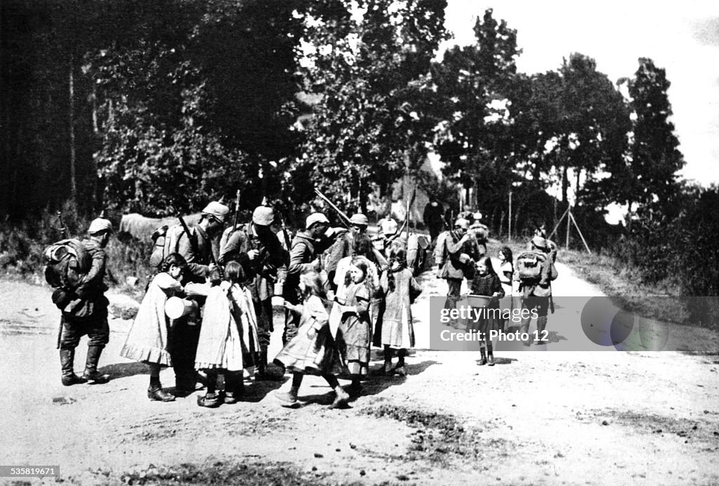 German infantry troop on patrol near a castle in Colmar