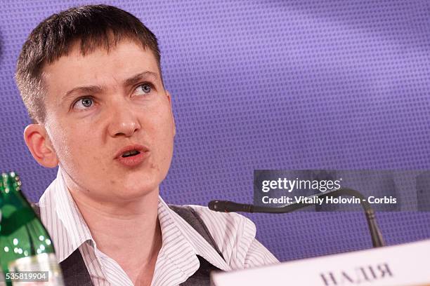 Nadia Savchenko, Ukrainian pilot, member of the Ukrainian parliament and member of the Ukrainian delegation to PACE, attends a press conference on...