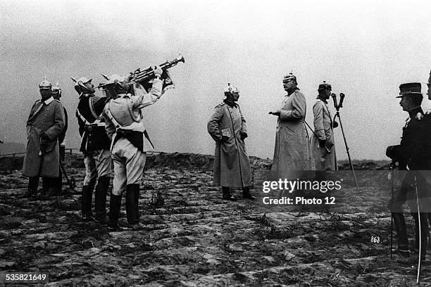 Wilhelm II, Kaiser of Germany, and to center right: Constantine, King of Greece, Wilhelm II, , grandson of Wilhelm I, son of Frederick III and...