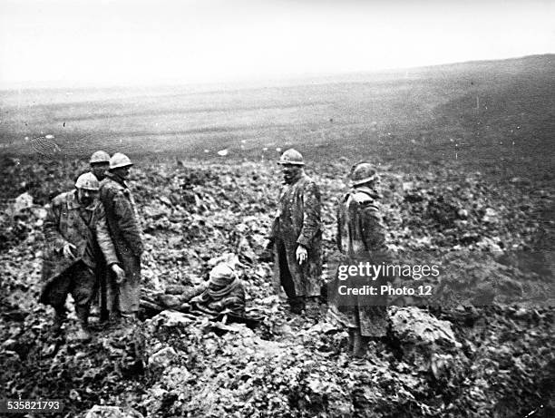 Stretcher-bearers collecting the casualties after the Battle of Verdun, France, World War I.