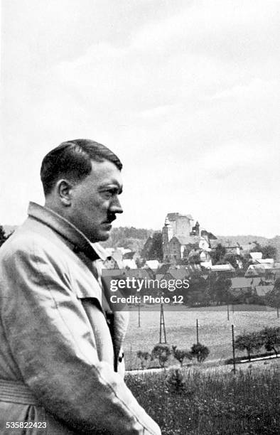 Adolf Hitler, during a trip across Germany, here in Hiltpolstein, Franconian Switzerland, near Bamberg Weimar Republic.