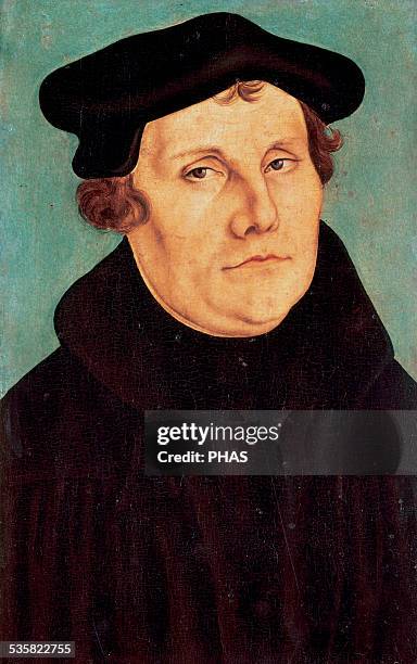 Martin Luther . German monk, icon of the Protestant Reformation. Portrait by Lucas Cranach the Elder . The Uffizi Gallery, Florence, Italy.
