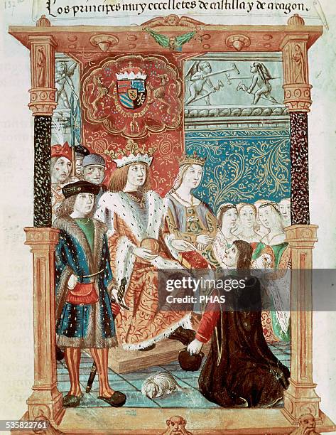 Pedro Marcuello offers his "Cancionero" to Philip I of Castile , known as Philip the Handsome and Joanna of Castile , known as Joan the Mad, in 1502....