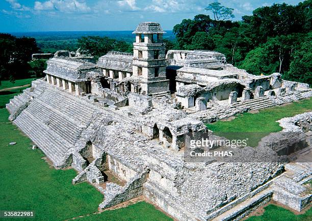 Pre-Columbian Art. Maya. Mexico. 7th - 8th centuries. Palenque Archaeological Site, set of buildings constructed on an artificial platform. Declared...