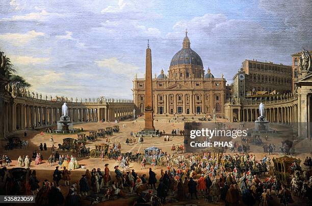 Giovanni Paolo Panini . Italian painter. The output of the Duke of Choiseul of St. Peter's Square in Rome, 1754. Gemaldegalerie, Berlin, Germany.