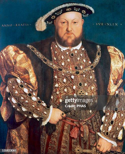 Henry VIII . King of England from 1509-1547. Portrait by Hans Holbein the Younger . Oil on panel, 1540. The painting has the inscription "Anno...