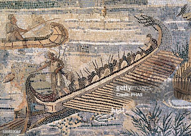 Roman Art. The Nile mosaic of Palestrina. Barberini mosaic or Nile's landscape. Hellenistic floor mosaic depicting scenes in the river Nile .It was...