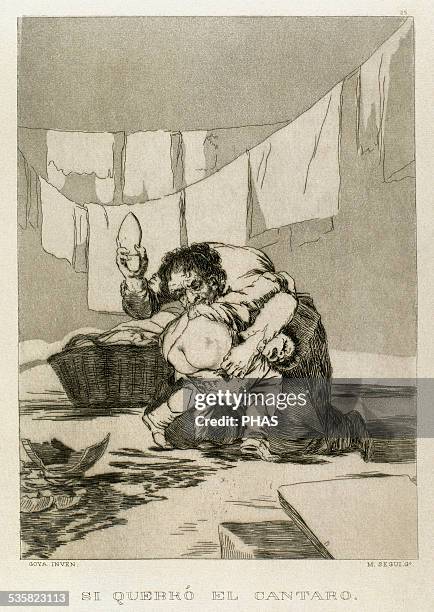 Francisco de Goya . Spanish painter and printmaker. Los Caprichos. Si quebro el cantaro . Number 25. Aquatint. 1799. Reproduction by M. Segui i Riera.