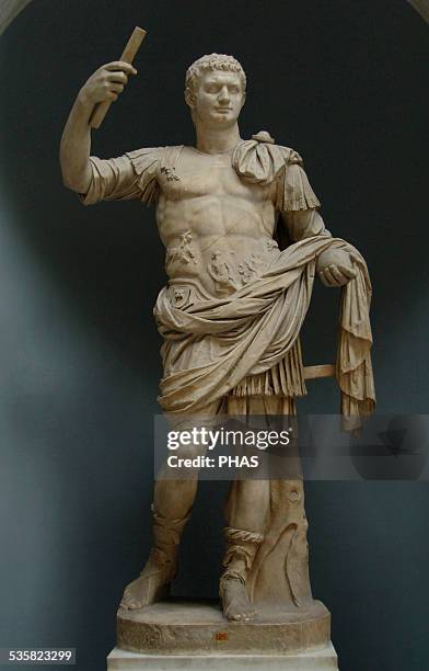 Domitian , . Roman Emperor from 81 to 96 A.C. Flavian dynasty. Statue as Emperor. Braccio Nuovo Collection. Chiaramonti Musum, Vatican Museum,...
